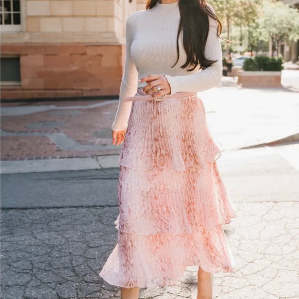 Rachel Parcell Elegant Pink Tiered Skirt